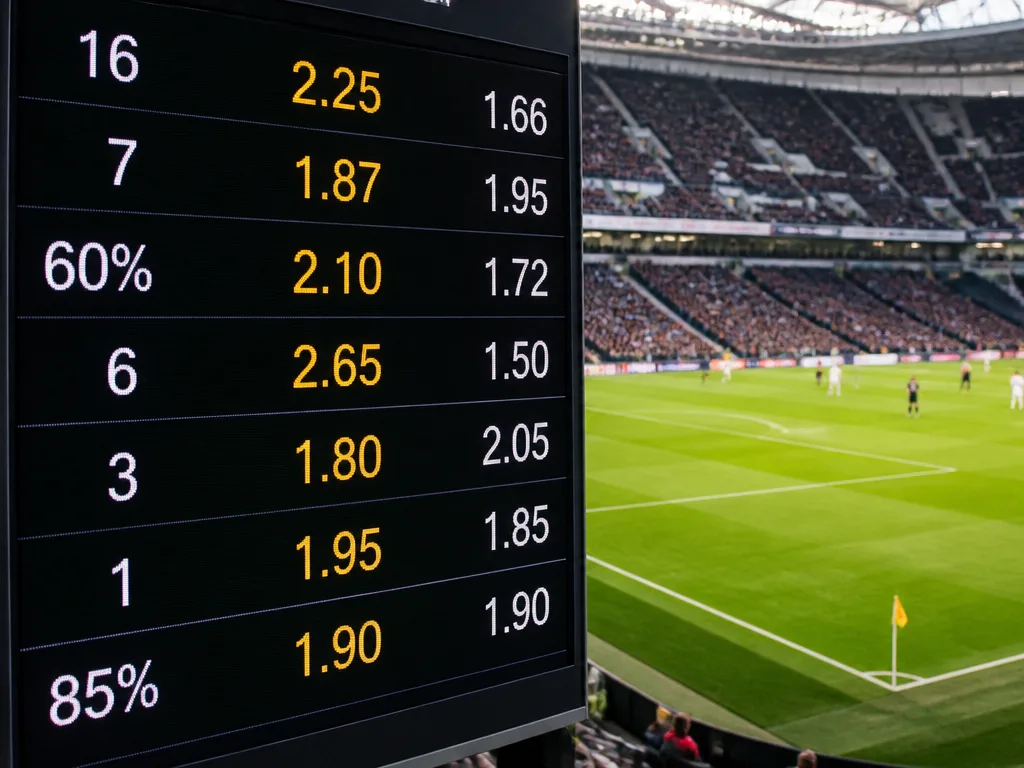 Statistiktavla med fotbollsmatch odds och decimaltal mot grön fotbollsplan i bakgrunden